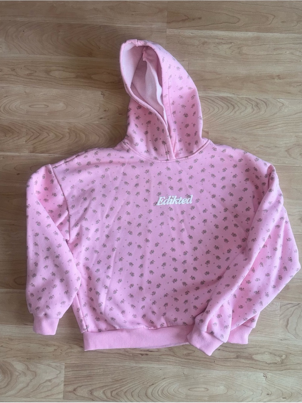 Edikted Light Pink Floral Logo Hoodie